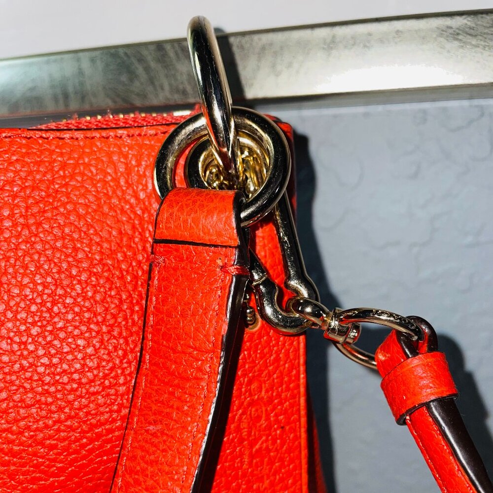 COACH Red Pebbled Leather Charley Crossbody Travel Bag - Picture 9 of 10